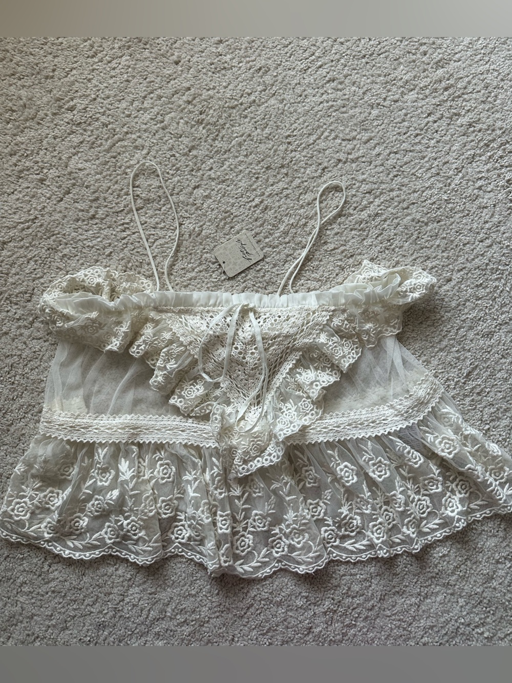 Free People Ivory Lace Ruffle Camisole Top